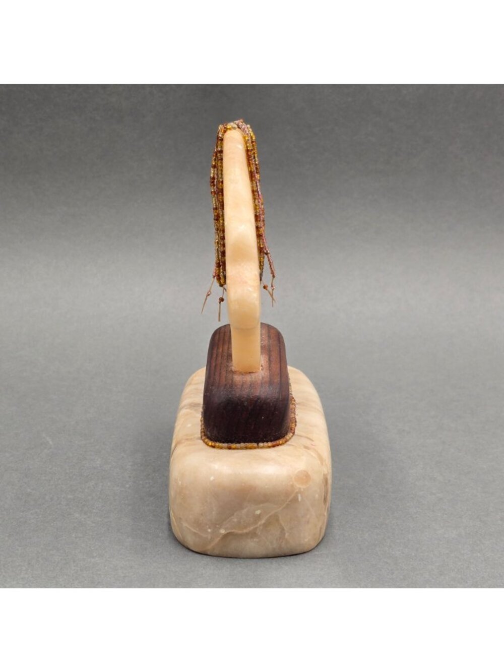 Alabaster Bear Fetish Carving Wood Base Signed Riverwoman Numbered 4011 7" READ - Picture 5 of 16